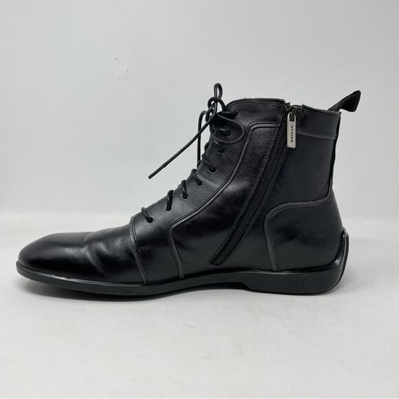 Mezlan Black Leather Burnished Calfskin Hybrid Hi Top Lace Up Ankle Boots men 10 - Picture 3 of 16